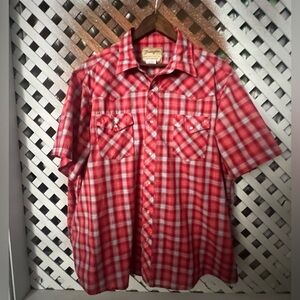 Vintage Wrangler Western Fashion Snap Shirt  Red Plaid Men's Short Sleeve  2XL